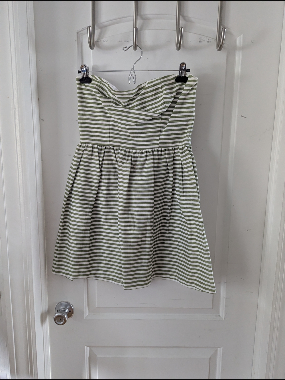 Necessary Objects Olive & White Strapless Striped Dress